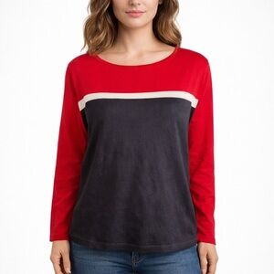 Pendleton Women’s Colorblock Silk Blend Sweater – Red, Navy & White – Size L-USA